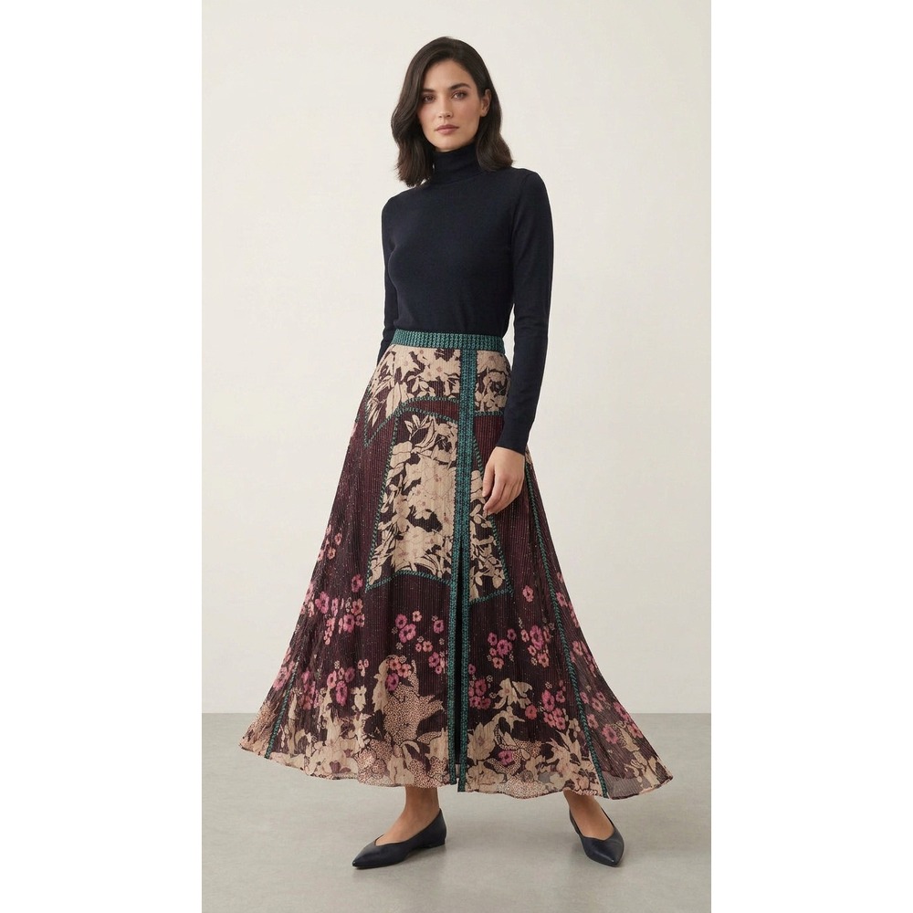 Bhanuni by Jyoti Anarosa Maxi Skirt XXL Floral Embroidered Elastic Back Lined